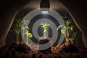 home growing greens plant under lights Generative AI