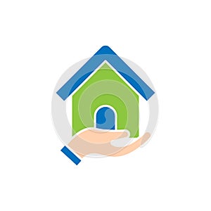 Home with Hand Logo icon vector design illustration. Home with Hand Logo icon design concept for Home, Real Estate, Building,