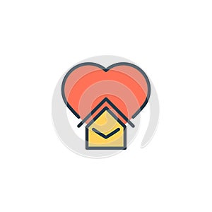 Home with heart icon, color, line, outline vector sign, linear style pictogram isolated on white. Symbol, logo illustration