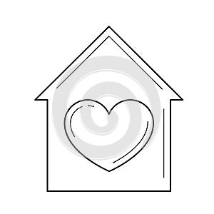 Home with heart line icon.