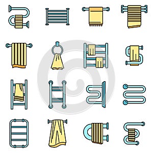 Home heated towel rail icons set vector color line