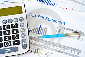 Home heating gas expenses and bill statement document