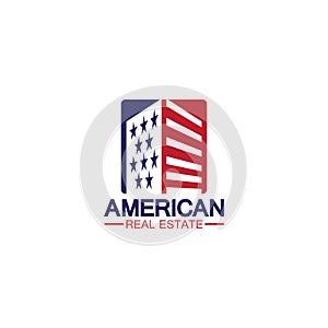 home house american flag real estate logo vector illustration