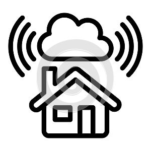 Home house with cloud technology line icon, info tech concept. Vector graphics. Cottage building with cloud storage sign