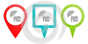 Home, house, insurance, property. Multicolor pin vector icon, diferent type map and navigation point