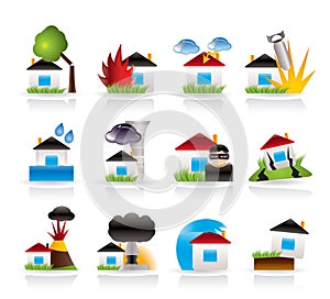 Home and house insurance and risk icons