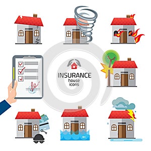 Home and house insurance and risk icons illustration vector set