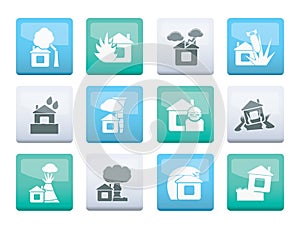 Home and house insurance and risk icons over color background