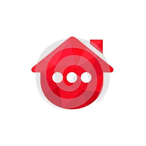 Home or House Logo Incorporated With Three Dots. Abstract Vector Icon. Red Low Poly Style Illustration