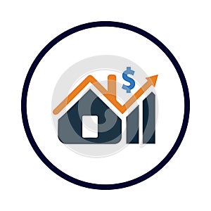 home, house, money, dollar, growth, graph, chart, house market growth icon
