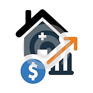 home, house, money, dollar, growth, graph, chart, house market growth icon