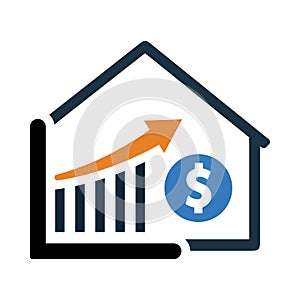 home, house, money, dollar, growth, graph, chart, house market growth icon