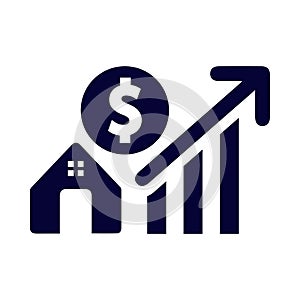 home, house, money, dollar, growth, graph, chart, house market growth icon