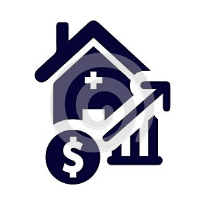 home, house, money, dollar, growth, graph, chart, house market growth icon