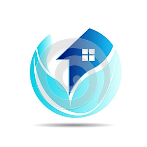 Home, house, real estate, logo, circle building, architecture, blue home plant nature symbol icon design vector