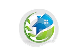 home, house, real estate, logo, circle building, architecture, home plant nature symbol icon design vector