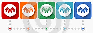 Home, house, real estate vector icons, infographic template, set of flat design symbols in 5 color options