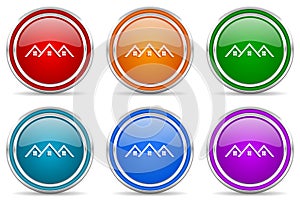 Home, house silver metallic glossy icons, set of modern design buttons for web, internet and mobile applications in 6 colors