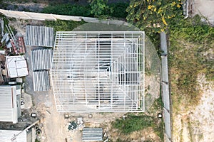 Home or house under construction in top view.