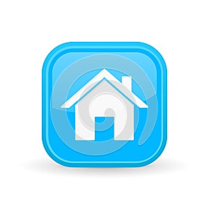 Home icon. Blue square shiny button