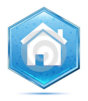 Home icon crystal blue hexagon button