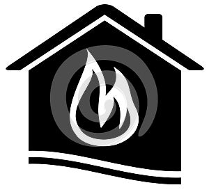 Home icon with flame