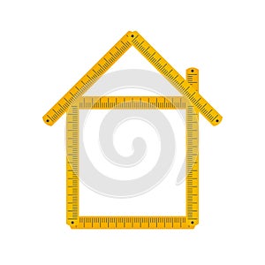Home icon made from yellow folding rule. Building, house development. Flat style vector illustration isolated on white