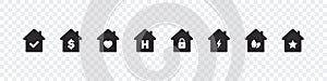 Home icon set. Smart house icons. Real estate. Flat style houses symbols. Vector icons