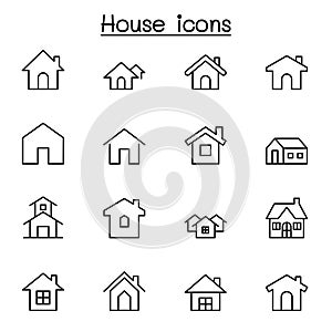 Home icon set in thin line style