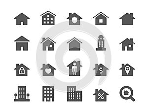 Home icons. House shape logo. Residential building. Entrance of hotel. Cottage or patria casa. Nido housing silhouettes
