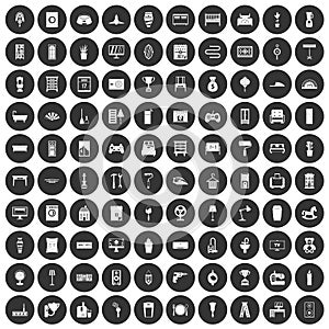 100 home icons set black circle