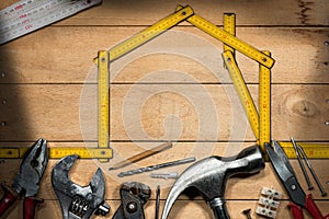 Home Improvement Concept - Work Tools and House