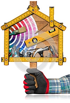 Home Improvement Concept - Work Tools and House