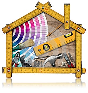 Home Improvement Concept - Work Tools and House