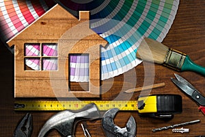 Home Improvement Concept - Work Tools and House