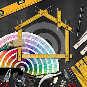 Home Improvement Concept - Work Tools and House