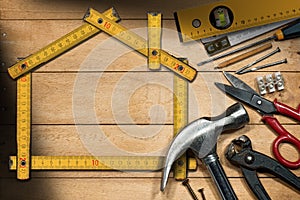 Home Improvement Concept - Work Tools and House