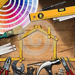 Home Improvement Concept - Work Tools and House