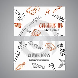 Home improvement construction tools hand drawn brochure. Bussiness banner, advert