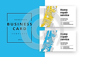 Home improvement corporate business card with repair tools. House construction id template. Renovation background for photo