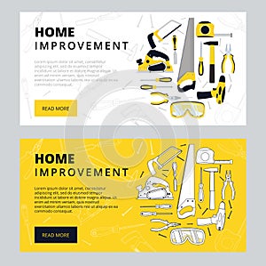 Home improvement corporate web banner template. House construction website layout. Renovation background for professional