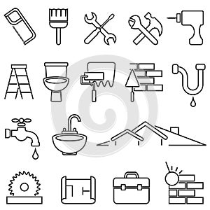 Home improvement, renovation and remodeling line icon set photo