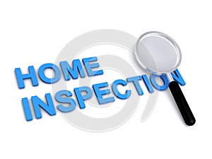 Home inspection with magnifying glass on white