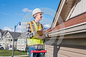 Home inspector providing an inspection to a house.