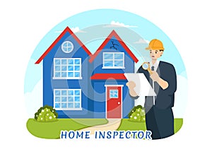 Home Inspector Vector Illustration with Checks the Condition of the House and Writes a Report for Maintenance Rent Search