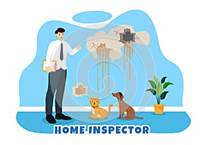Home Inspector Vector Illustration with Checks the Condition of the House and Writes a Report for Maintenance Rent Search