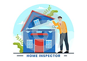 Home Inspector Vector Illustration with Checks the Condition of the House and Writes a Report for Maintenance Rent Search