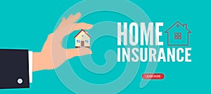 Home insurance concept businessman holding small house vector