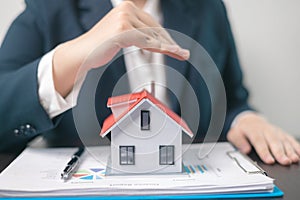 Home insurance concept. Homeowner entrusted the concept of