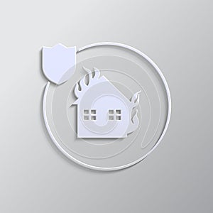 home, insurance, fire, icon, vector, insurable, fuse paper style. Grey color vector background- Paper style vector icon